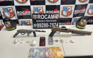 PMAM detém três por porte ilegal de arma de fogo e tráfico de drogas, no interior do estado