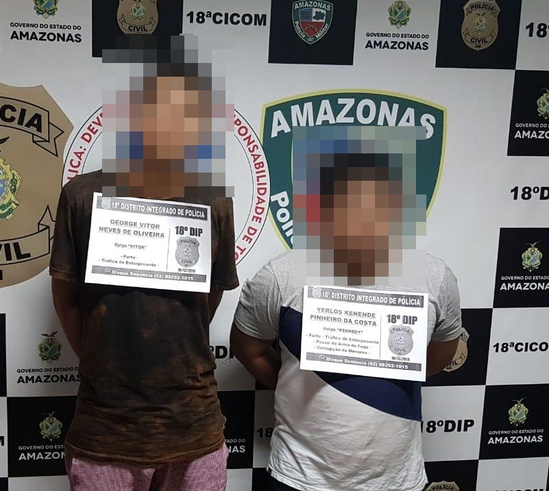 Presos: George Vitor Neves de Oliveira, de 27 anos e Yerlos Kenede Pinheiro da Costa, de 27 anos por furto e tráfico de drogas.