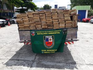 Imagem da notícia - Polícia Militar realiza apreensão de madeira ilegal e captura de sucuri