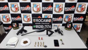 Imagem da notícia - Ação da Rocam resulta em detenções e apreensão de armas e drogas