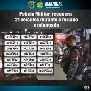 Imagem da notícia - PMAM recupera 21 veículos roubados durante o feriado prolongado
