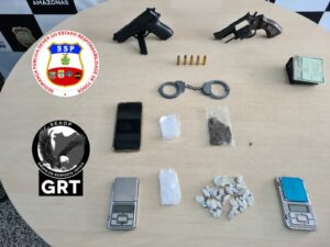 Imagem da notícia - Agentes da SSP-AM prendem dois homens por porte ilegal de arma de fogo e tráfico de drogas