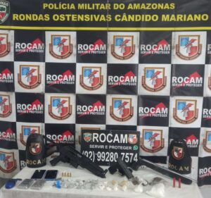 Imagem da notícia - Fronteira Mais Segura: Rocam prende três homens pelos crimes de tráfico de drogas e porte ilegal de arma de fogo em Iranduba