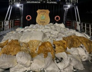 Imagem da notícia - Base Paulo Pinto Nery: PC-AM apreende 12 toneladas de pirarucu seco em embarcação próximo à Itacoatiara